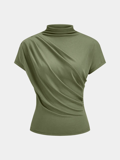 Ruched Mock Neck Short Sleeve Top