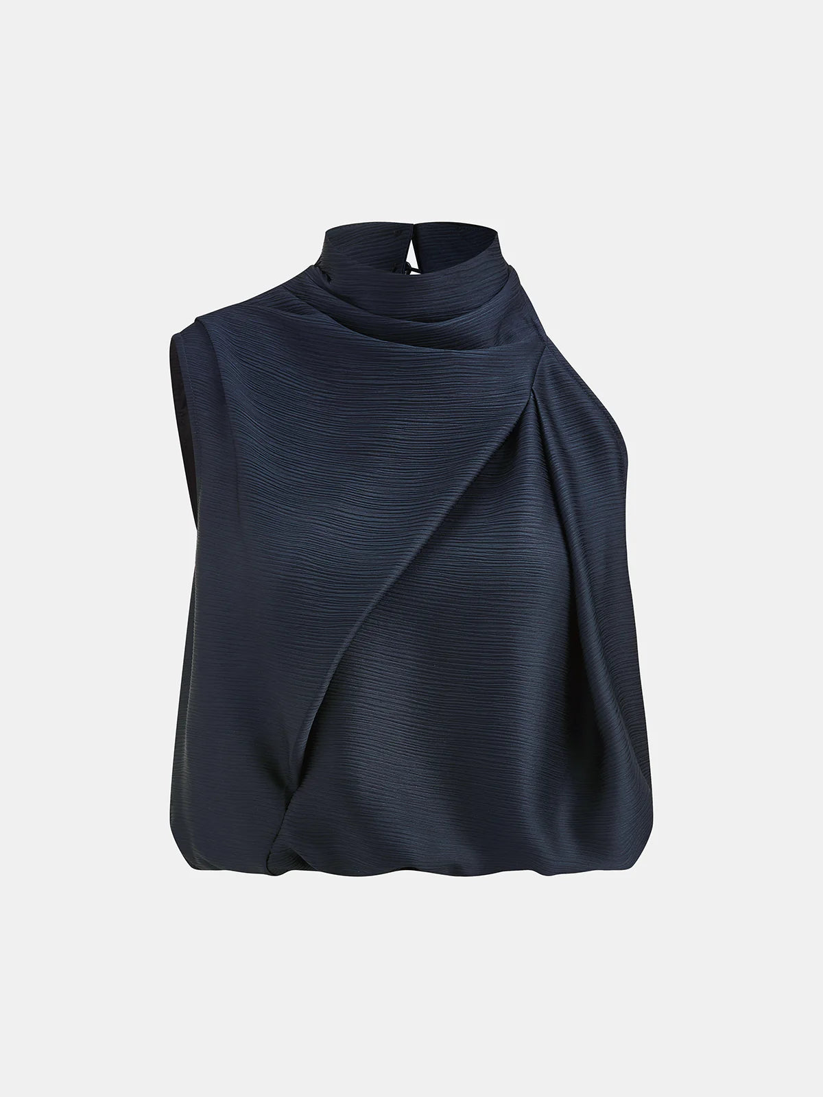 Satin Draped High Neck Sleeveless Top