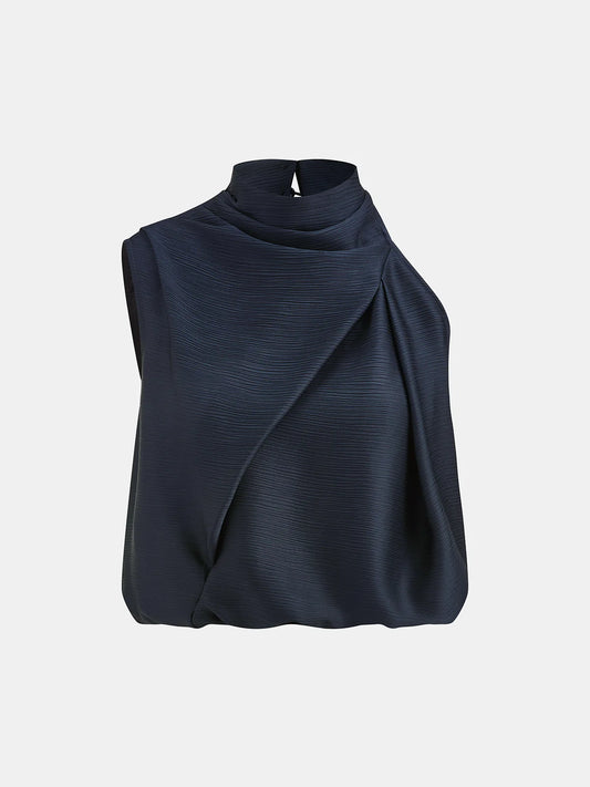 Satin Draped High Neck Sleeveless Top