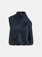 Satin Draped High Neck Sleeveless Top