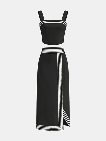 Striped Strappy Top & Midi Skirt Set