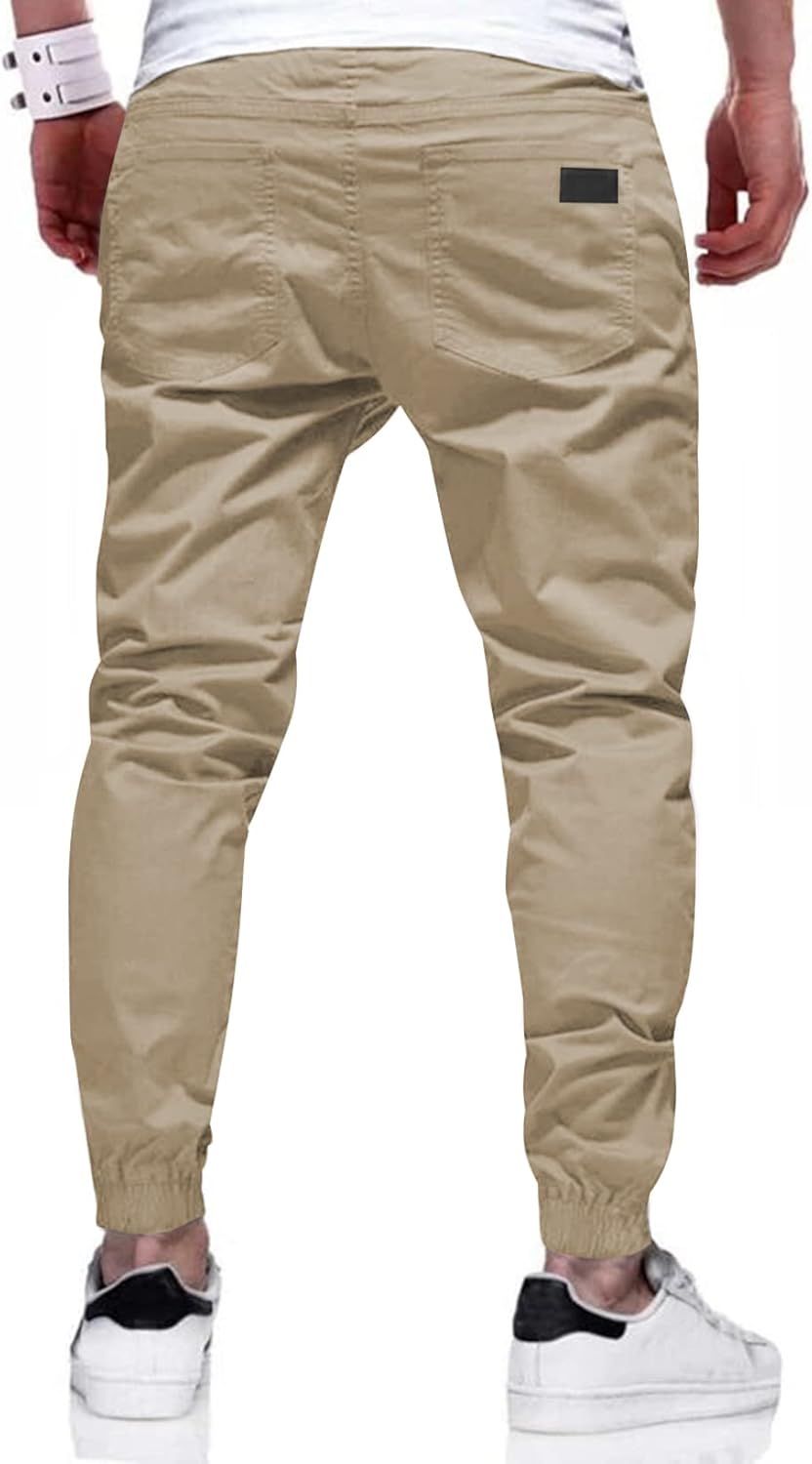 Mens Casual Joggers Pants - Cotton Drawstring Chino Cargo Pants Hiking Outdoor Twill Track Jogging Sweatpants Pants