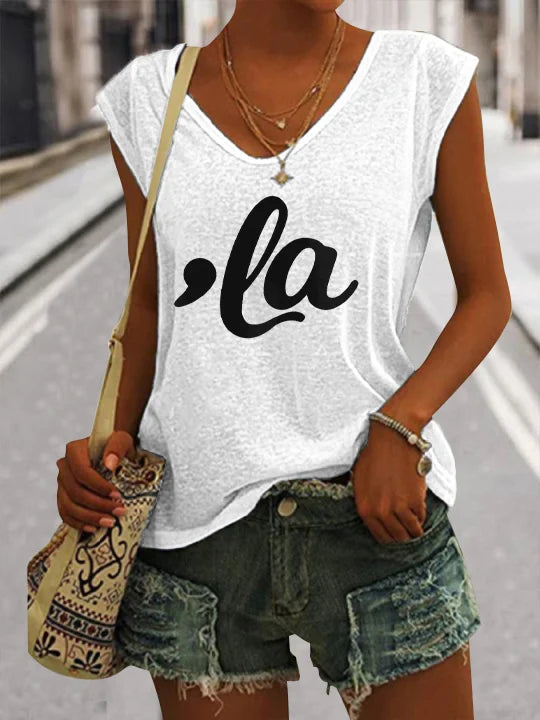 Women's Comma La Print V Neck Tank Top