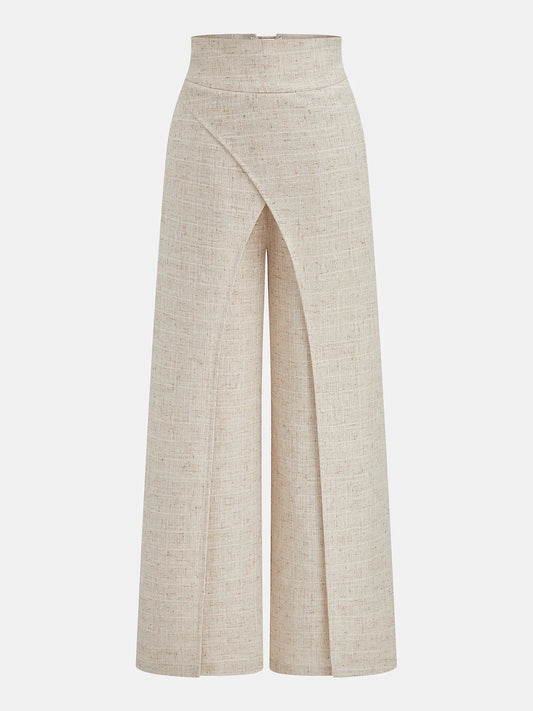 Textured Overlap Lace-Up Waist Wide Leg Pants