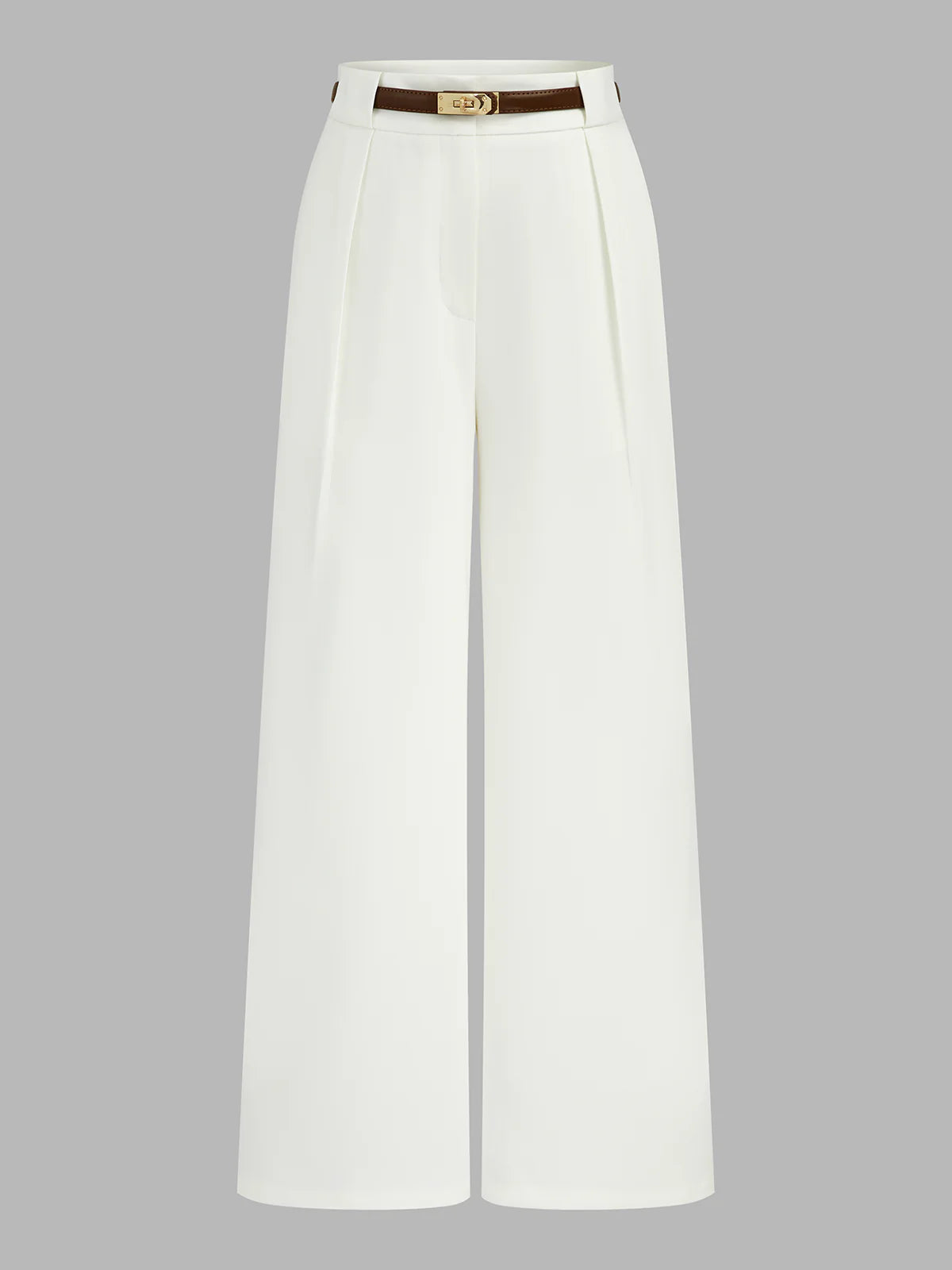 Belted Mid Waist Wide Leg Pants