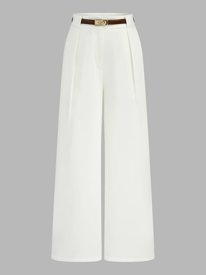 Belted Mid Waist Wide Leg Pants