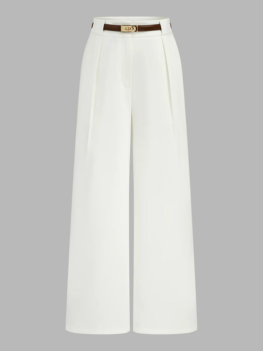Belted Mid Waist Wide Leg Pants