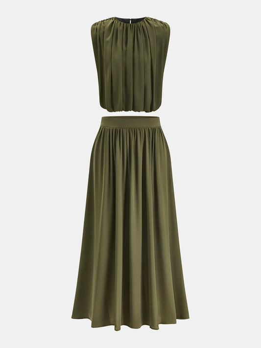 Sleeveless Pleated Top & Skirt Set