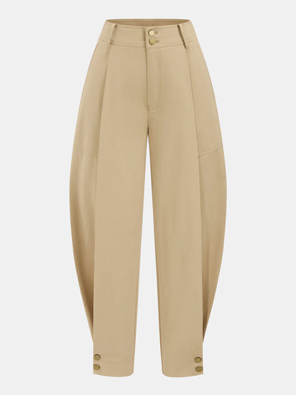 Cotton Pleated Mid-Waist Balloon Pants