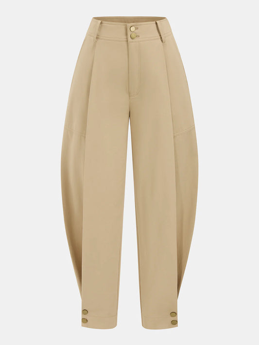 Cotton Pleated Mid-Waist Balloon Pants