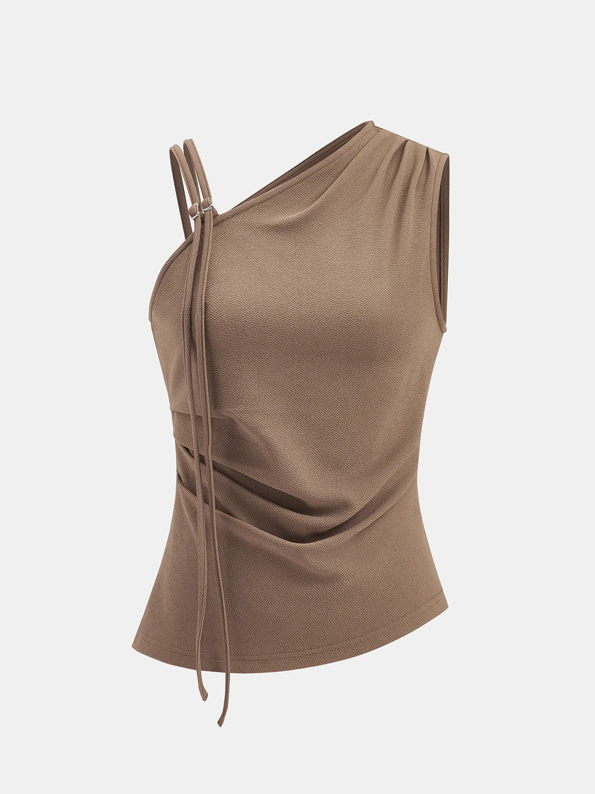 One-Shoulder Ruched Textured Top