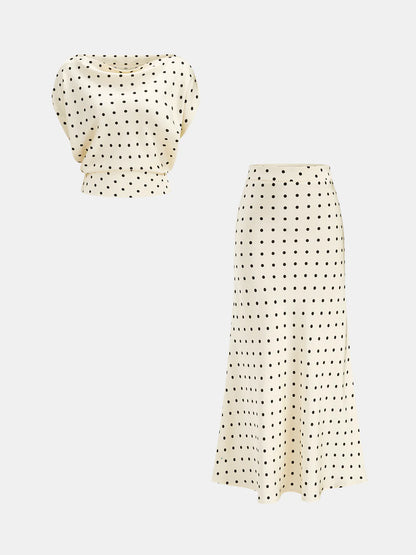 Polka Dot Cowl Neck Top & Maxi Skirt Set