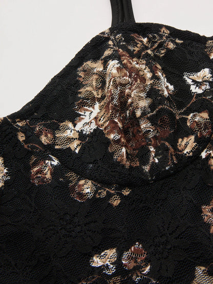 Floral Lace Cami Dress & Wrap Satin Skirt Set