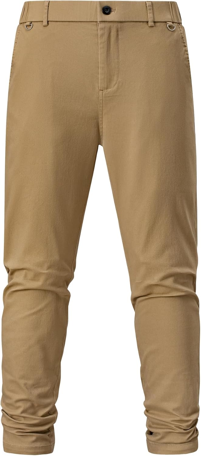 Men's Chino Pants Casual Stretch Waist Tapered Trousers with Pockets