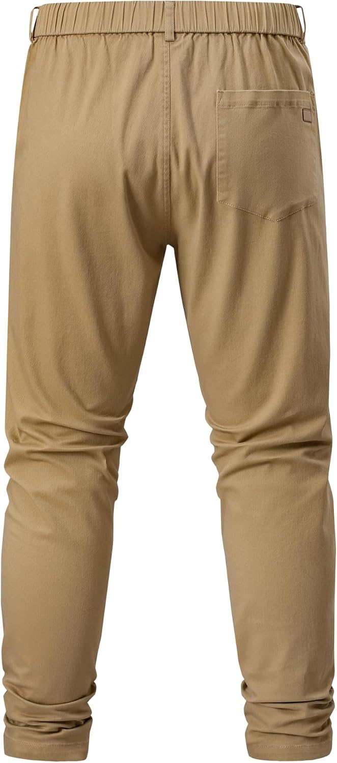 Men's Chino Pants Casual Stretch Waist Tapered Trousers with Pockets