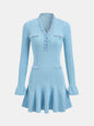 Ruffled Hem Pearl Trim Knit Mini Dress