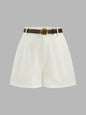 High Waist Belted Linen Blend Shorts