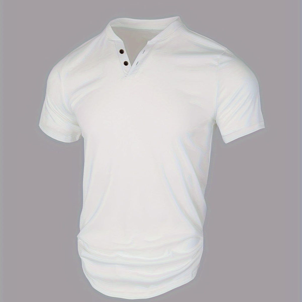 American Style Knitted Muscle T-shirt, Men Elastic V-neck Breathable Sports Short Sleeve Training Top