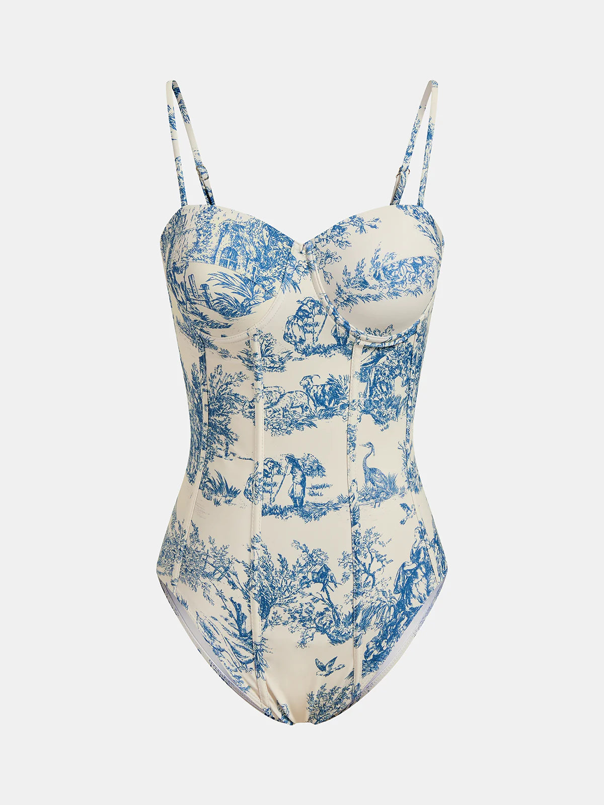 Toile Print One-Piece Swimsuit & Wrap Skirt Set