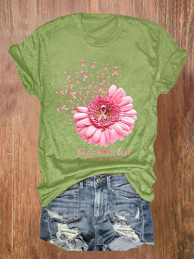 Flower Ribbon Print T-Shirt