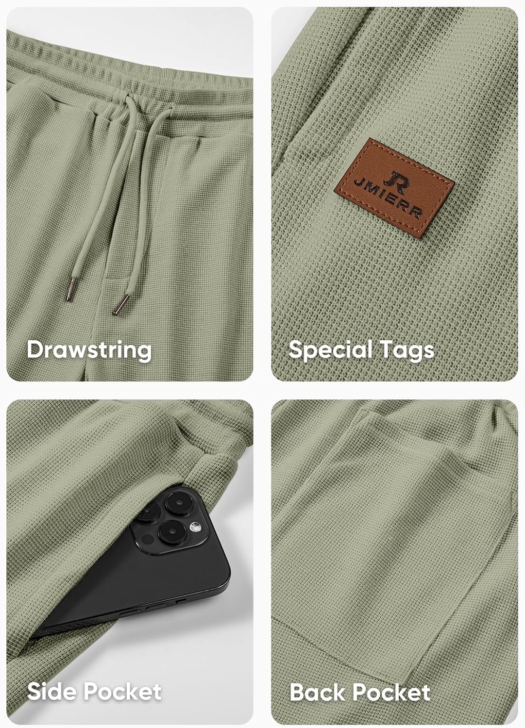 Men's Waffle Sweatpants Stretch Waist Drawstring Casual Tapered Joggers Gym Pants with Pockets