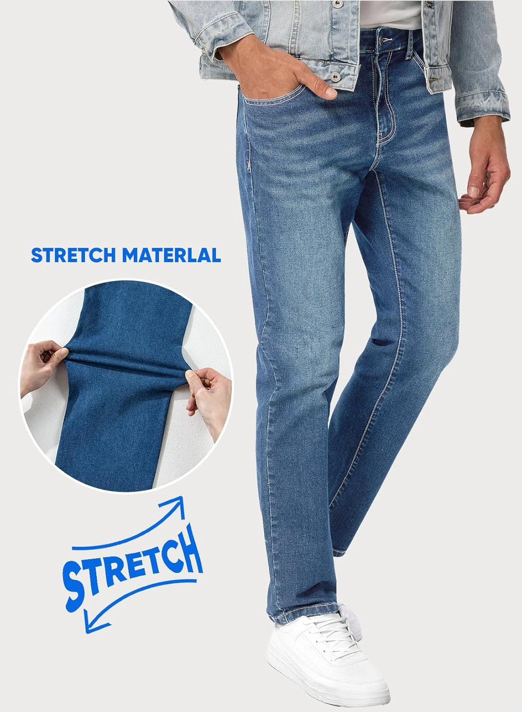 Men's Jeans Classic Regular Fit Straight Stretch Denim Pants