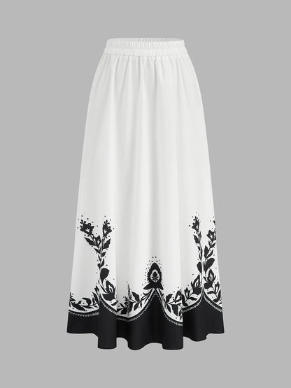 Floral Print Peplum Cami Top & Midi Skirt Set