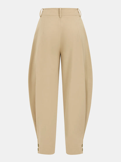 Cotton Pleated Mid-Waist Balloon Pants