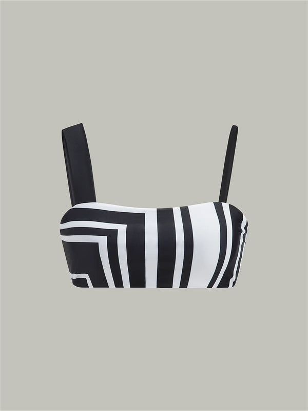 Geometric Print Asymmetric Strap Bikini Top