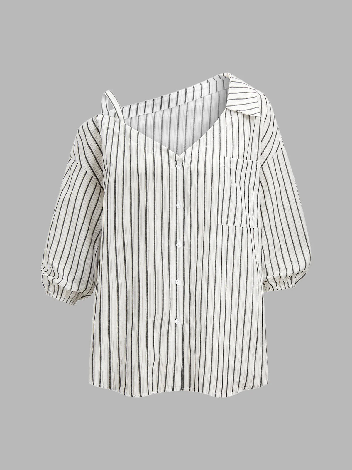 Striped Cotton Cold Shoulder Half Sleeve Blouse