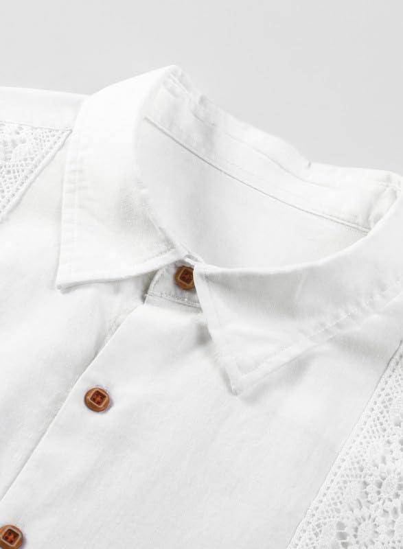 Mens Cotton Linen Shirts Casual Button Up Short Sleeve Summer Beach Shirt