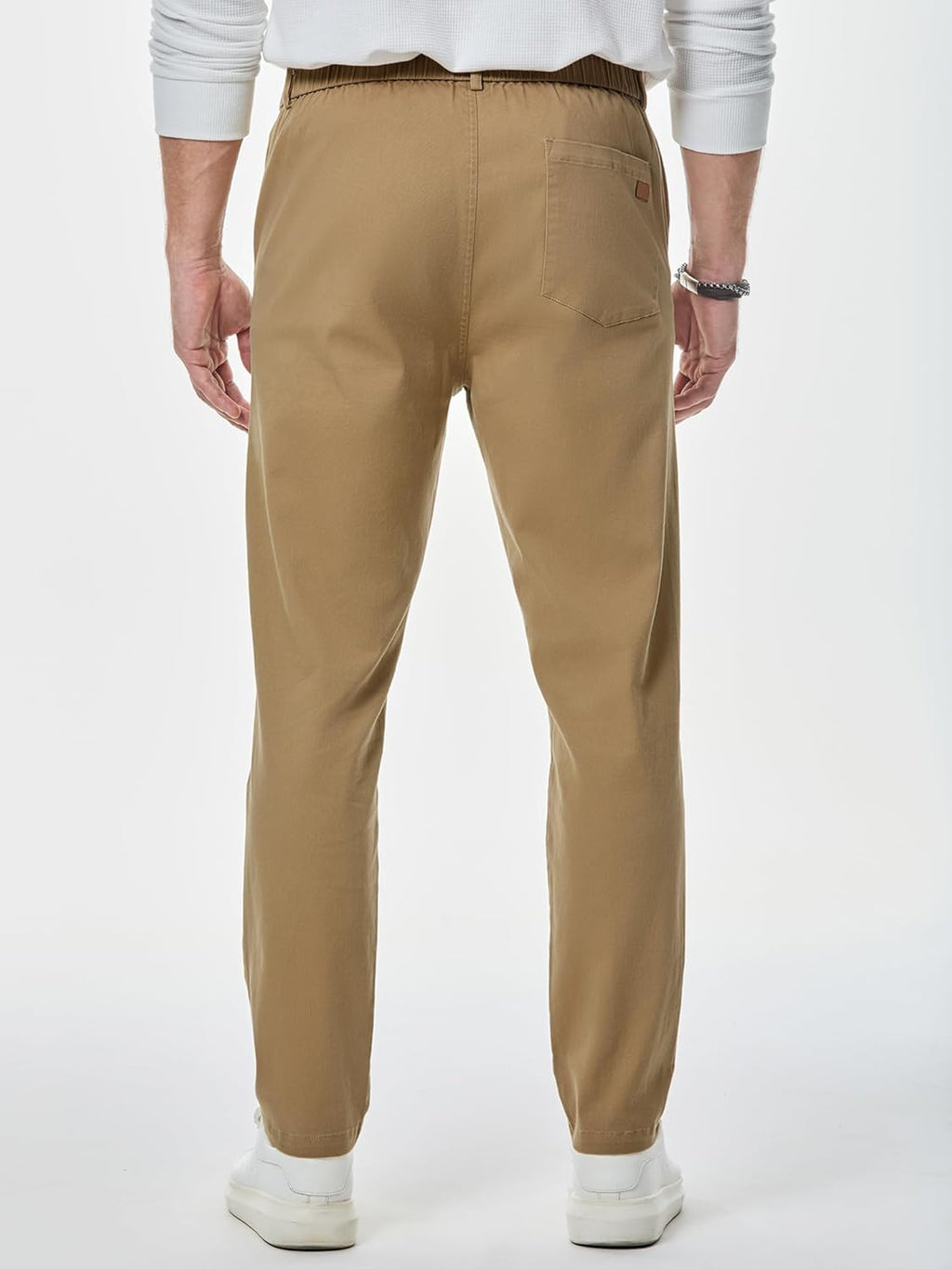 Men's Chino Pants Casual Stretch Waist Tapered Trousers with Pockets