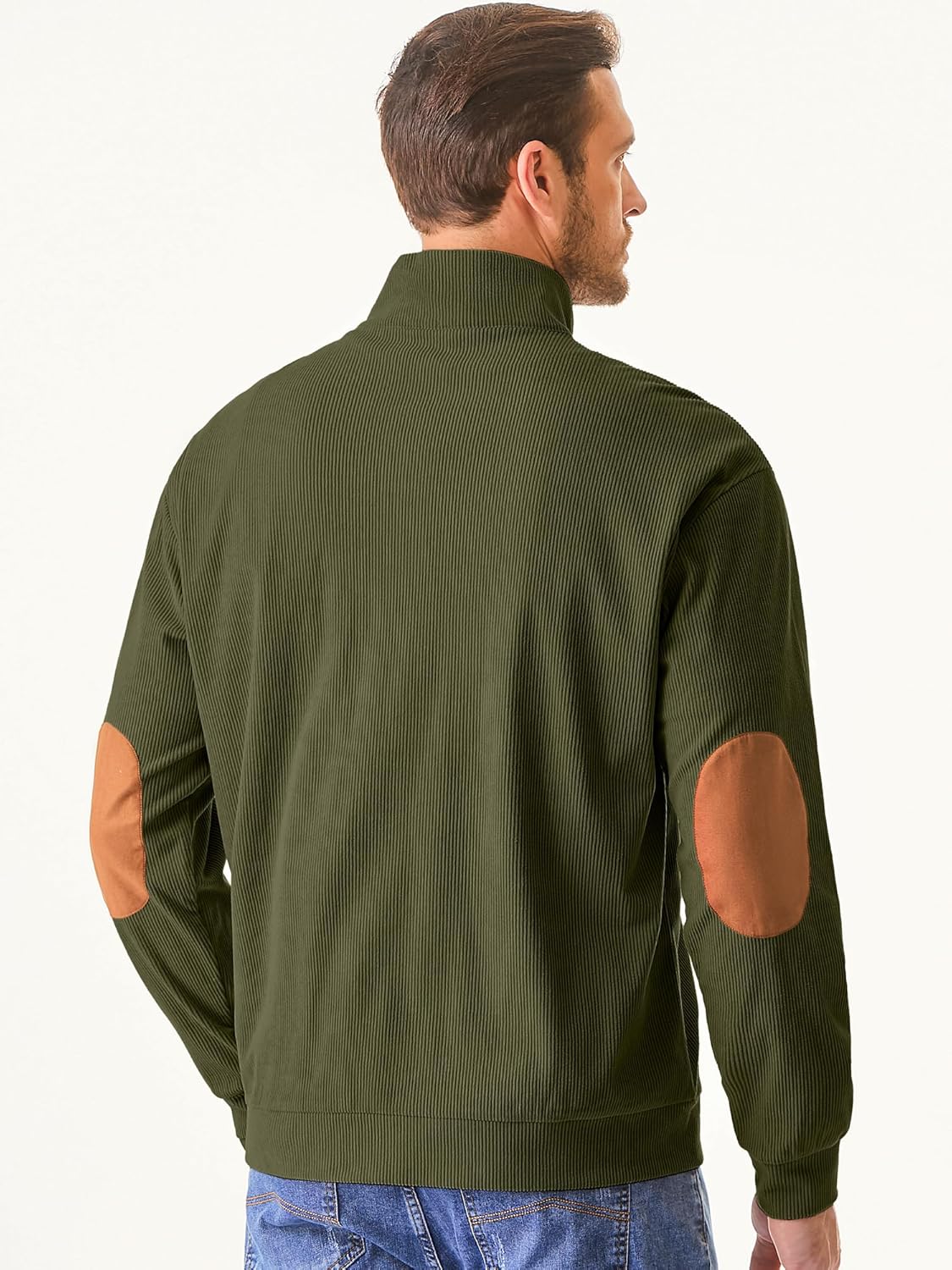 Mens Warm Corduroy Sweatshirt Casual Stand Collar Quarter Fall Metal Button Pullover Sweaters Long Sleeve with Pockets