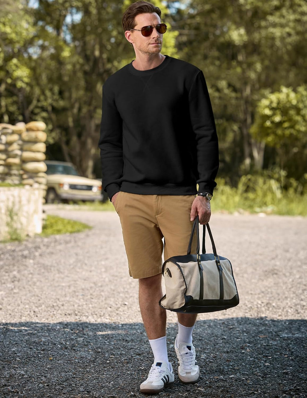 Mens Cotton Sherpa Lined Sweatshirts Casual Fleece Long Sleeve Crewneck Fall Winter Pullover Shirts