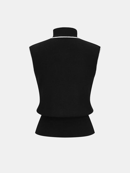 Contrast-Trim Tie-Neck Sweater Vest