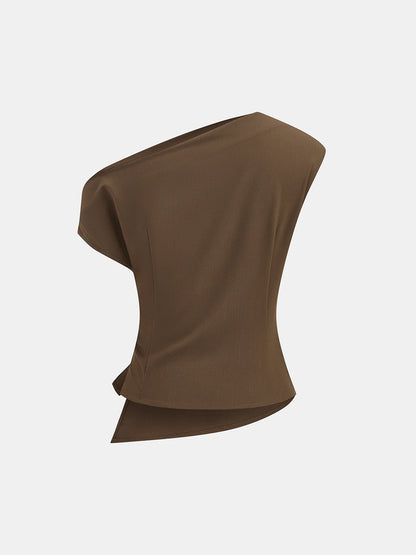 One Shoulder Ruched Buckle Blouse