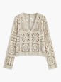 Crochet Square Pattern Button-Front Cardigan
