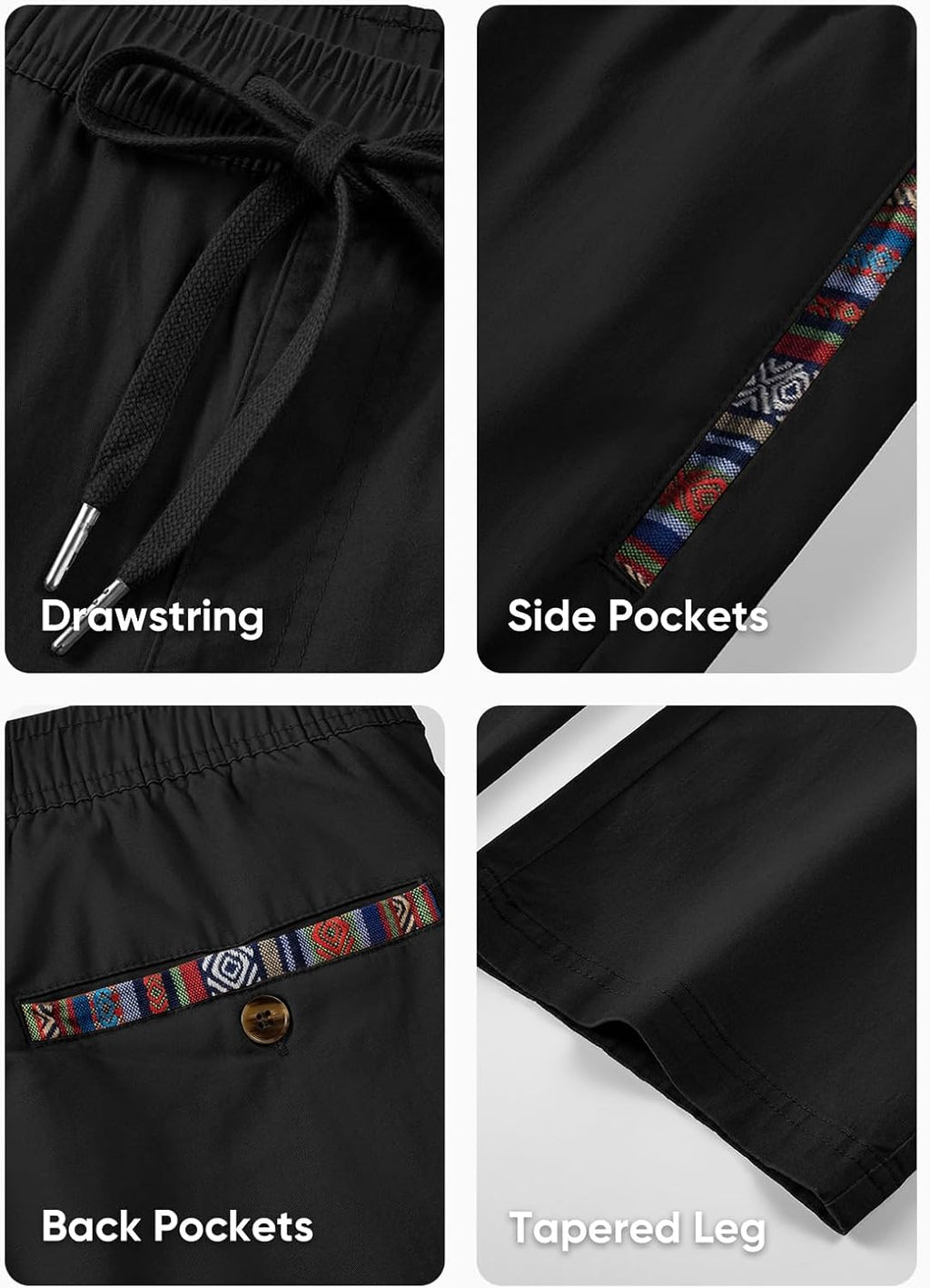 Men's Casual Pants Cotton Twill Drawstring Elastic Waist Chino Pants with Pockets