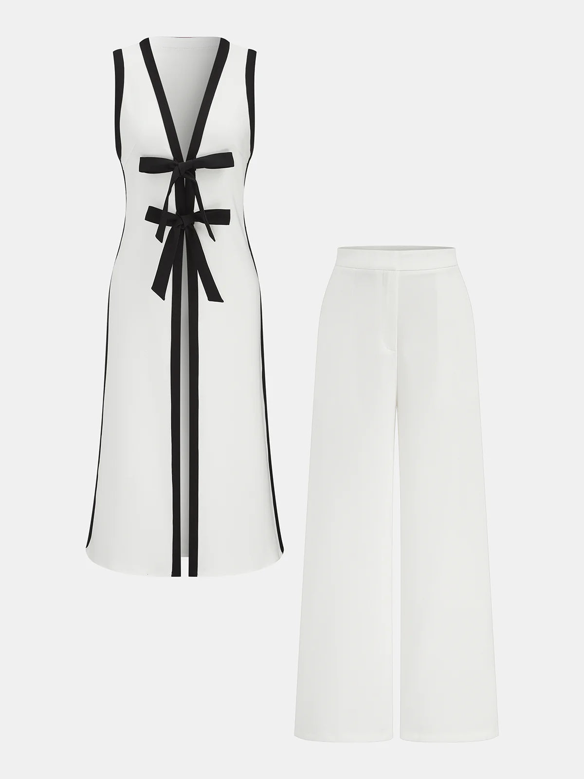 Bow Tie Longline Vest Coat & Pants Set