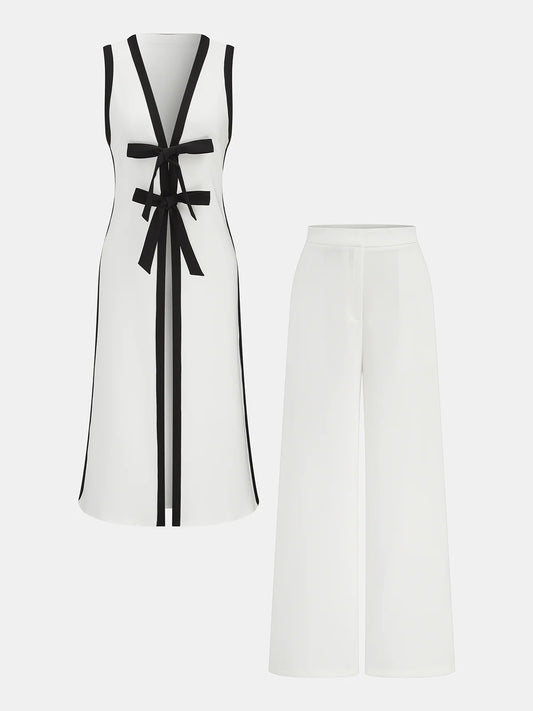 Bow Tie Longline Vest Coat & Pants Set