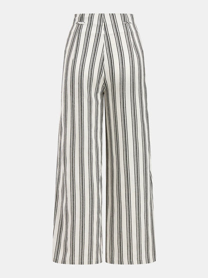 Cotton Linen Striped Wide Leg Pants