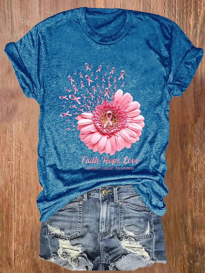 Flower Ribbon Print T-Shirt