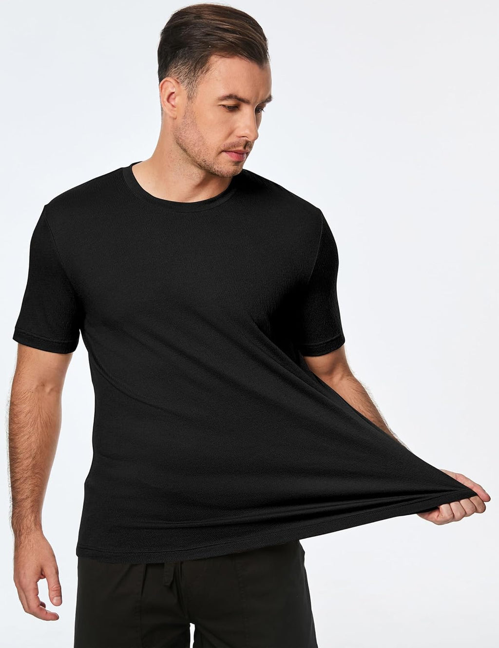Mens T-Shirt Short Sleeve Muscle Textured Knit Crewneck Slim T Shirt Gym Workout Athletic Tee Shirts