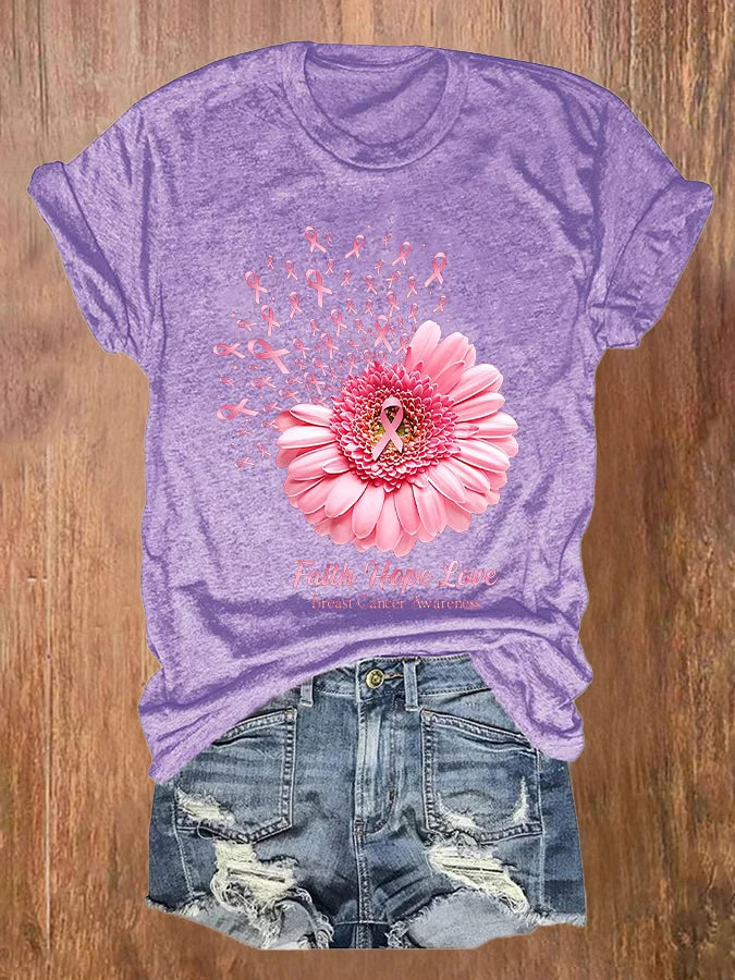 Flower Ribbon Print T-Shirt