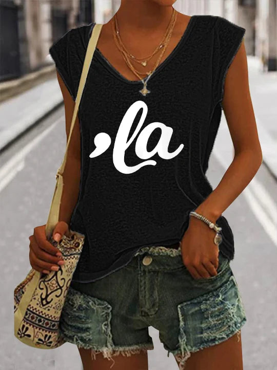Women's Comma La Print V Neck Tank Top
