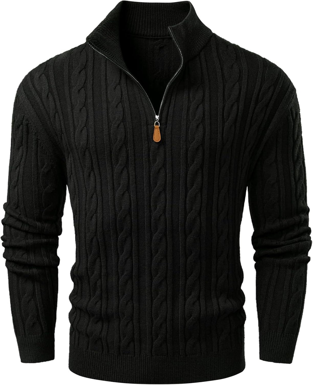 Men's Quarter Zip Pullover Sweater Cable Knit Casual Stand Collar Texture Knitted Sweaters