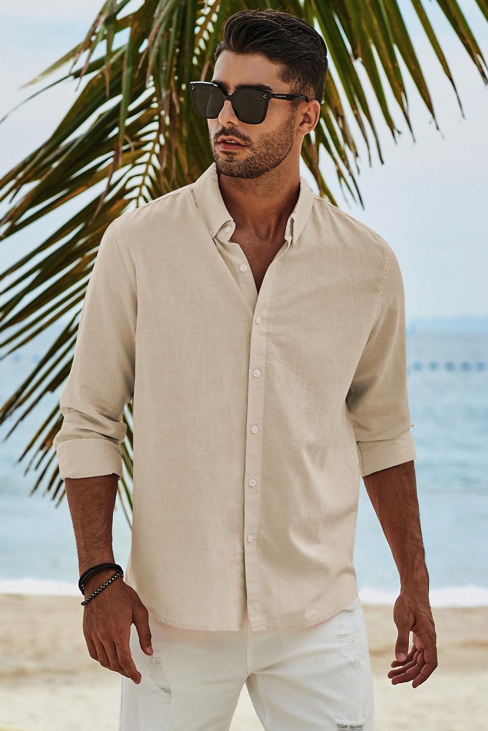 Men's Cotton Linen Button Down Shirt Casual Stylish Long Sleeve Business Dress Shirts
