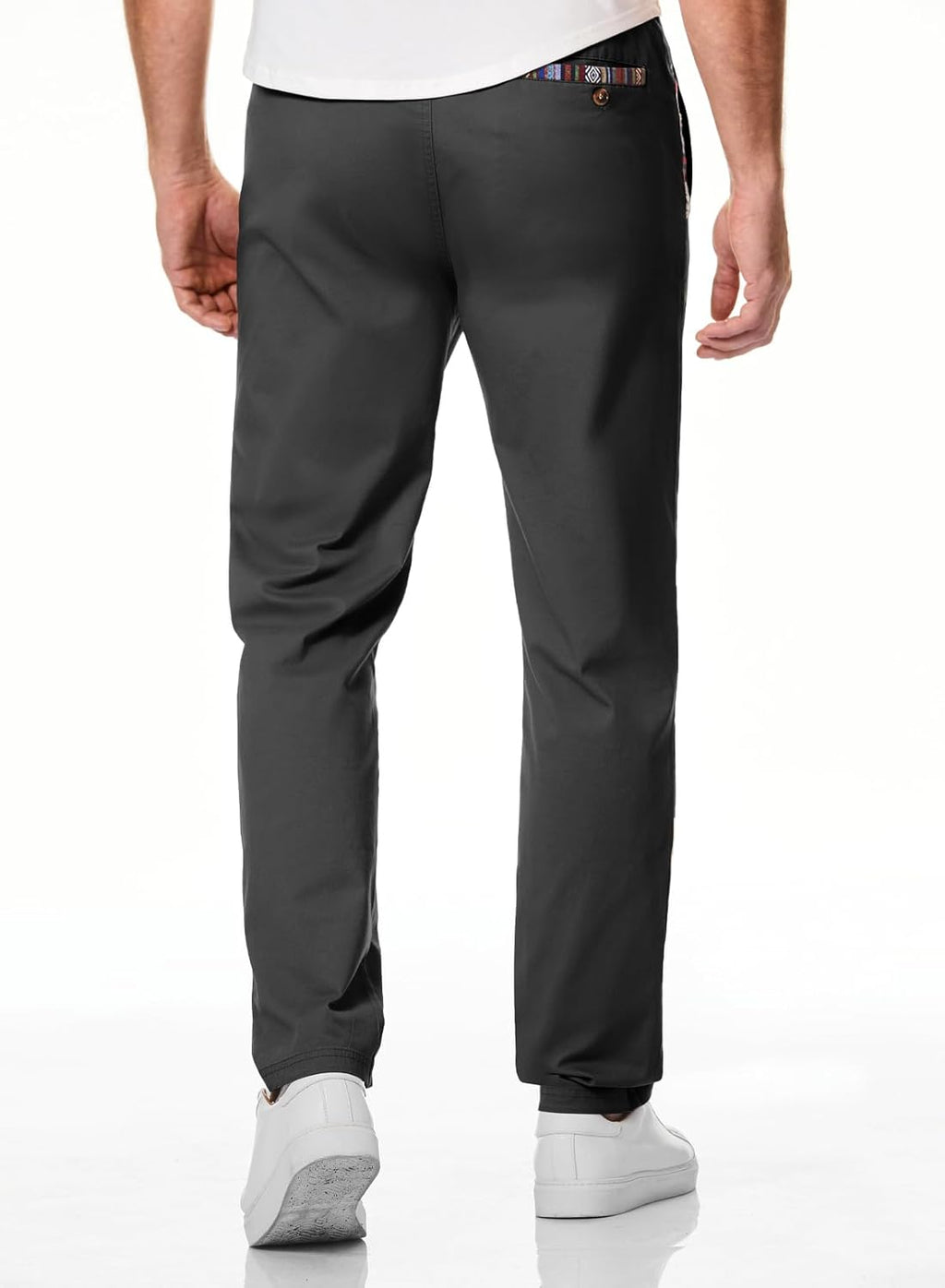 Men's Casual Pants Cotton Twill Drawstring Elastic Waist Chino Pants with Pockets