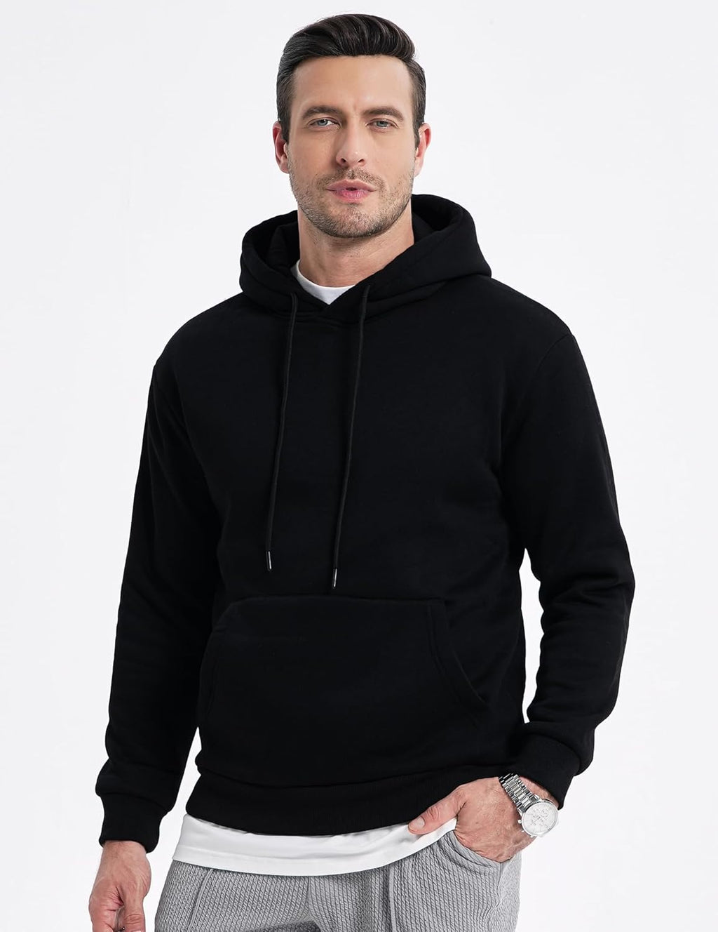 Mens Casual Cotton Hooded Collar Drawstring Hoodies Pullover Sweatshirts Casual Long Sleeve Shirts