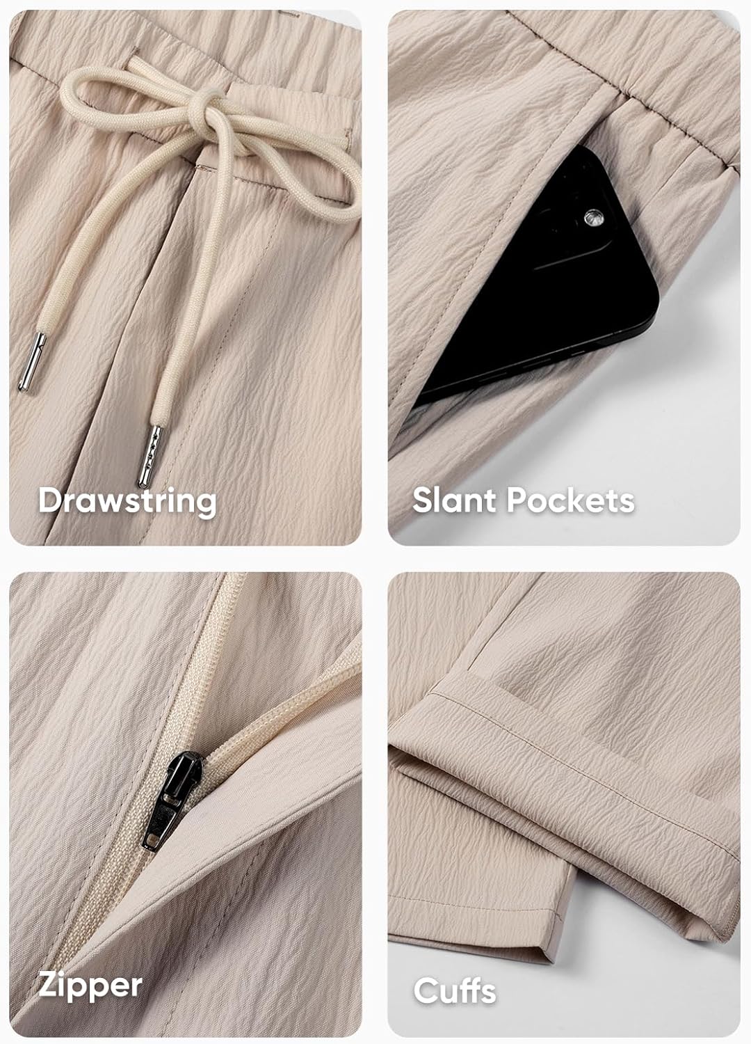 Men's Casual Drawstring Pants Elastic Waist Lightweight Pant Summer Beach Trouser with Pockets